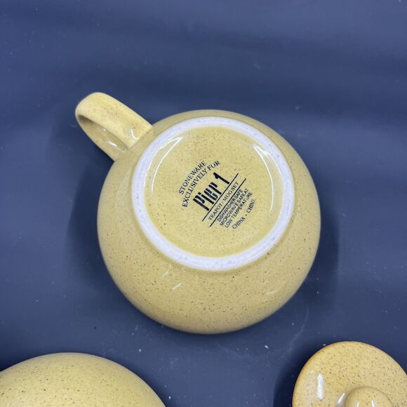 Pier 1 Teapot Teacup 3 Piece Stoneware Set for One Tea Pot & Tea Cup Set gold - Picture 9 of 11